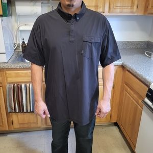 Travis Mathew Polo Shirt Mens Size XLarge Black w/ Stripes Short Sleeve